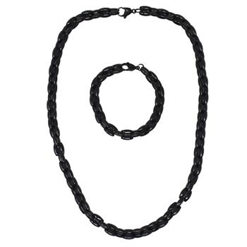 Generic Stainless Steel Black Necklace & Bracelet