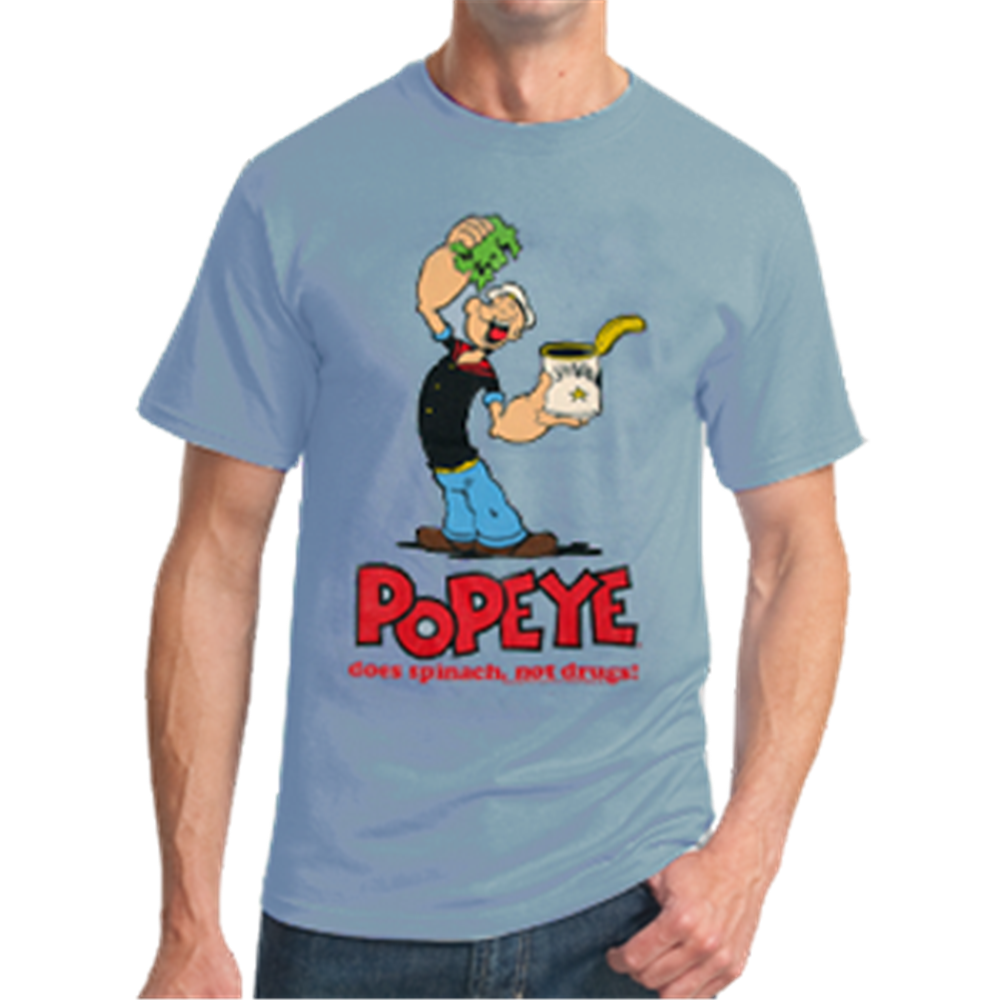 Popeye Spinach Not Drugs Light Blue T-Shirt