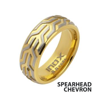  18K Gold IP Stainless Steel Chevron Spearhead Comfort Fit Ring