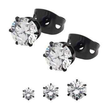  20g Black IP Titanium Post And Butterfly Back With 6-Prong Gem Stud Earrings