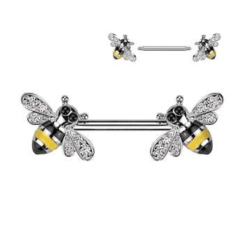  316L Surgical Steel Nipple Barbell With CZ Bee Ends