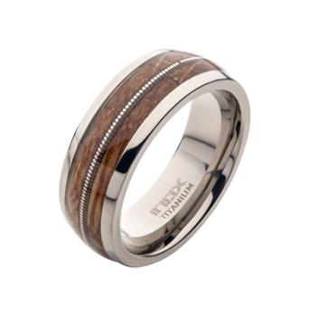  8mm Clear Resin & Whiskey Barrel Wood Inlay Titanium Comfort Fit Ring