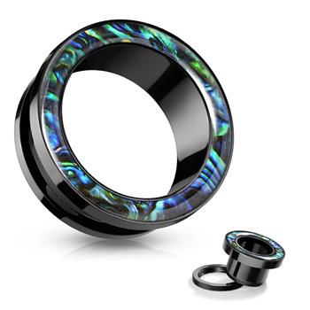  Abalone Rimmed Black PVD Over 316L Surgical Steel Screw Fit Tunnel