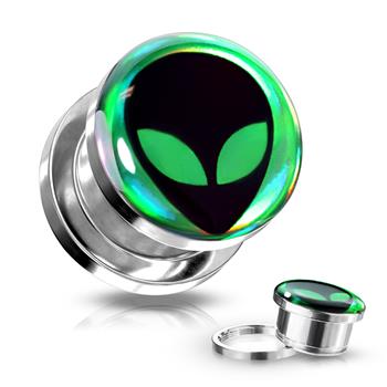  Alien Hologram 316L Surgical Steel Screw Fit Flesh Tunnel Plug