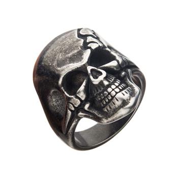  Antiqued Stainless Steel Cracked Skull Ring
