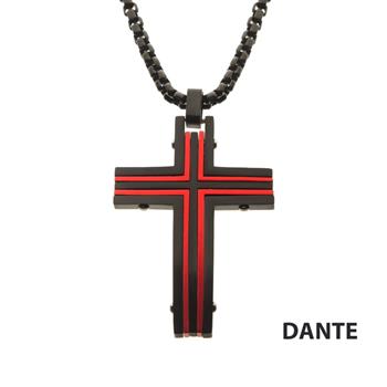  Black & Red IP Dante Cross Pendant With Chain