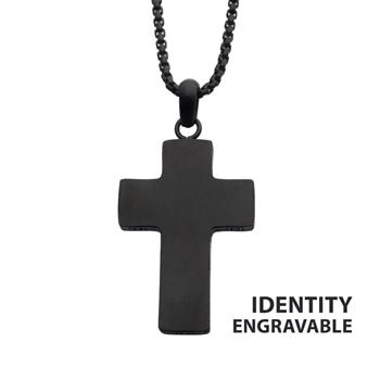  Black IP Engravable Cross Pendant With Round Box Chain