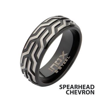  Black IP Stainless Steel Chevron Spearhead Comfort Fit Ring