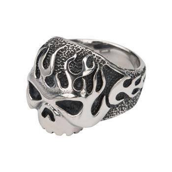  Black Oxidixed Flamed Skull Ring