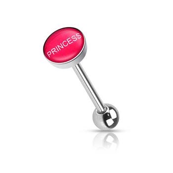  Clear Epoxy Covered Words Inlaid Top 316L Surgical Steel Barbell Tongue Ring