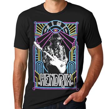 Jimi Hendrix Color Neon Guitar Portrait T-Shirt