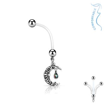  Crescent Moon Pregnancy Navel Ring Bioflex With 316L Surgical Steel Ball