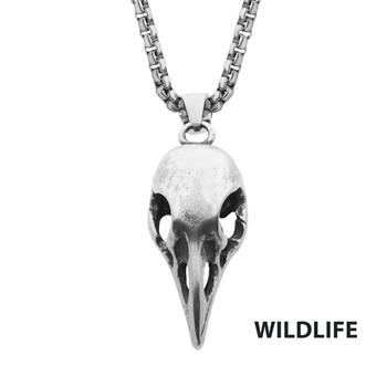  Distressed Matte Steel Crow Skull Pendant With Chain