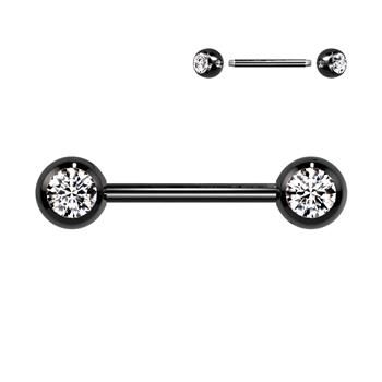  Double CZ Titanium IP Over 316L Stainless Steel Nipple Barbell