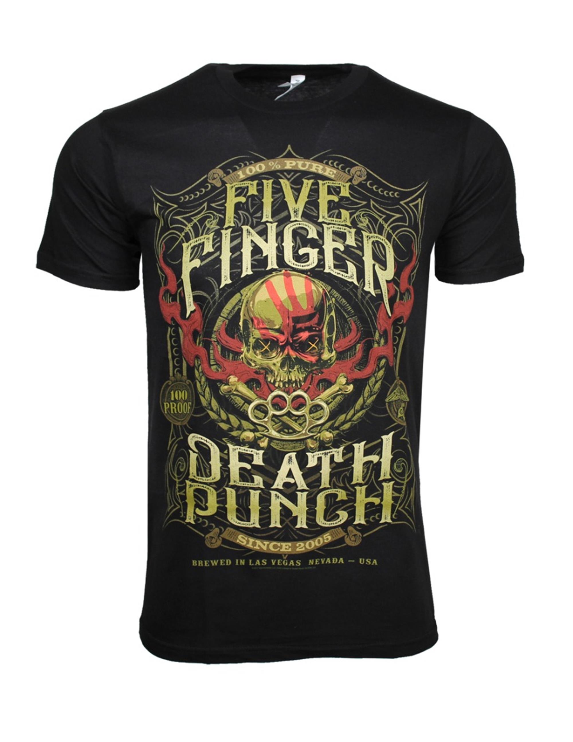 Regular/Coupe Standard Five Finger Death Punch 100 Proof T-Shirt Homme T-Shirt Manches Courtes Noir