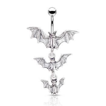  Gothic Tri-Vampire Bats Dangle Navel Ring