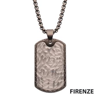 Gun Metal IP Stainless Steel Chiseled Bold Tag Firenze Pendant With Box Chain
