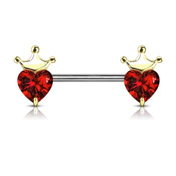  Heart CZ With Crown 316L Surgical Steel Nipple Barbell