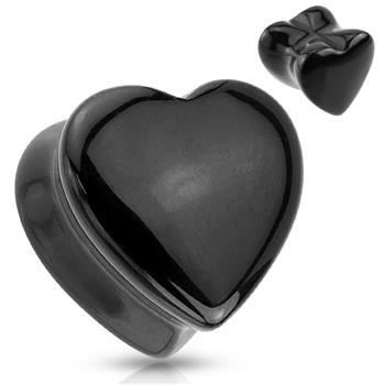  Heart Shaped Black Onyx Natural Stone Saddle Plug