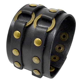 Generic LEATHER BRACELET DOUBLE COPPER CUFFS