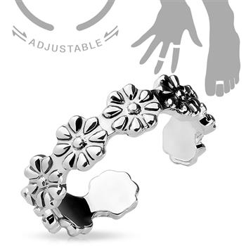  Linked Flowers Adjustable Toe Ring / Mid Ring