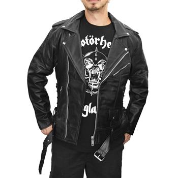  Biker Style Classic Black Heavy Leather Jacket