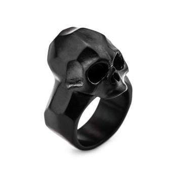  Matte Finished Black IP Geometric Skull Ring