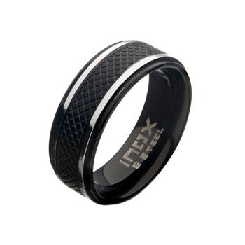  Matte Stainless Steel & Black IP Quilt Ring