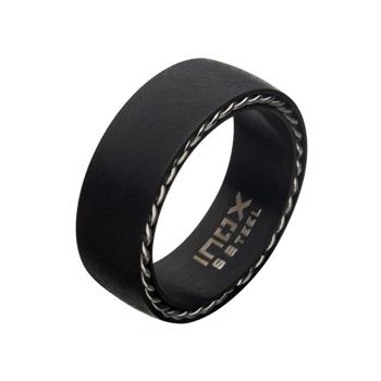  Matte Stainless Steel & Black IP Sand Finish Ring