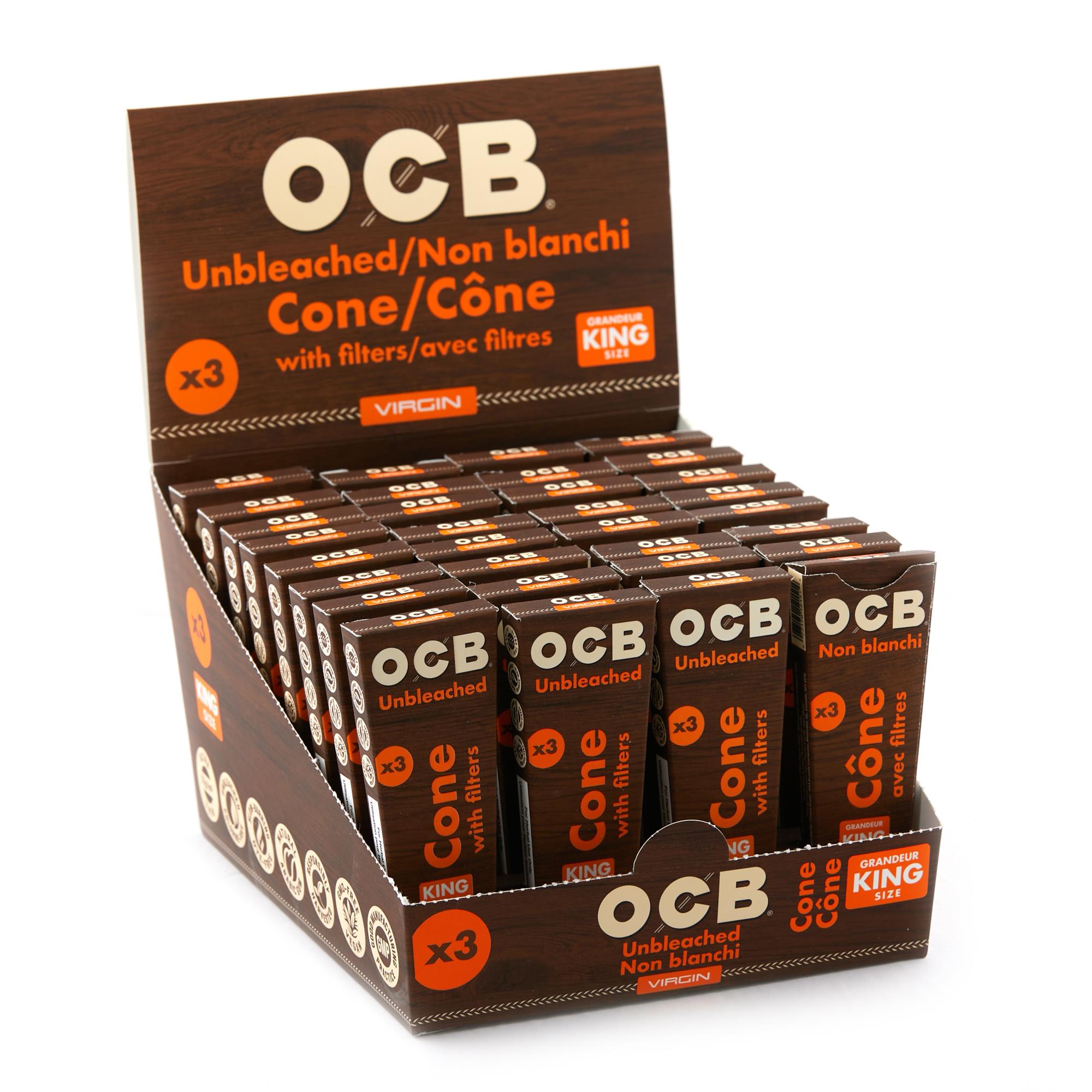OCB VIRGIN UNBLEACHED KING SIZE CONES 3 PACK