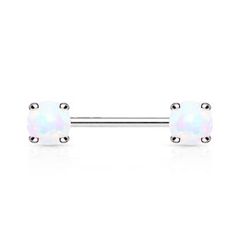  Opal Prong Set Front Facing Ends 316L Surgical Steel Nipple Barbell