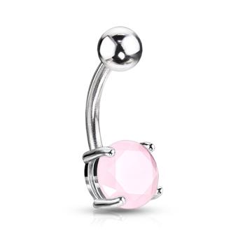  Pink Jade Color Adventurine Semi Precious Stone Prong Set Navel Ring 316L Surgical Steel