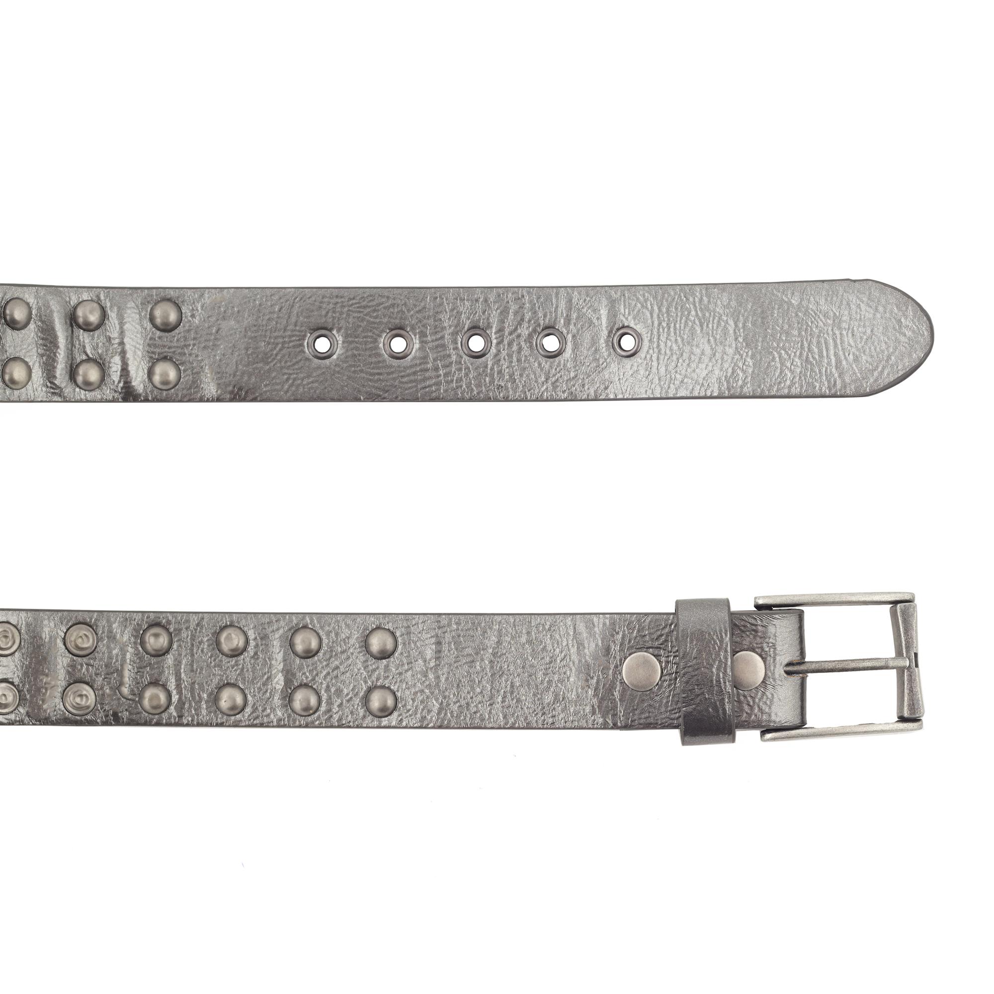 LEATHER BELT Pins 2 Rows Grey - 14