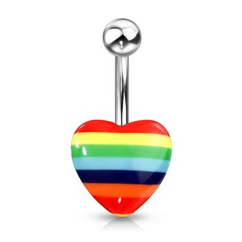  Rainbow Acrylic Heart 316L Surgical Steel Navel Ring