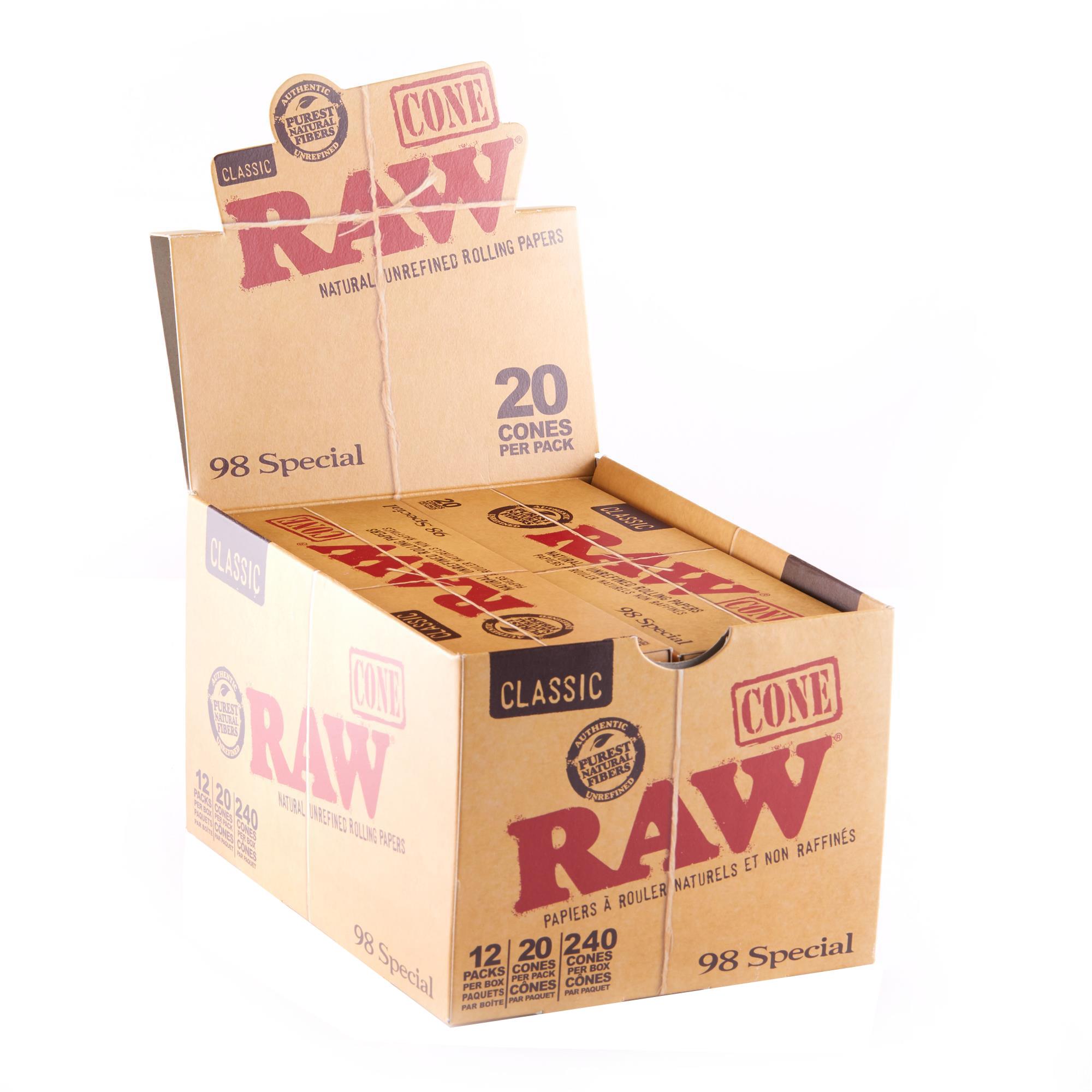 Raw Classic 98 Special Cones~20 Per pack~98mm/20mm~Factory Box~New 