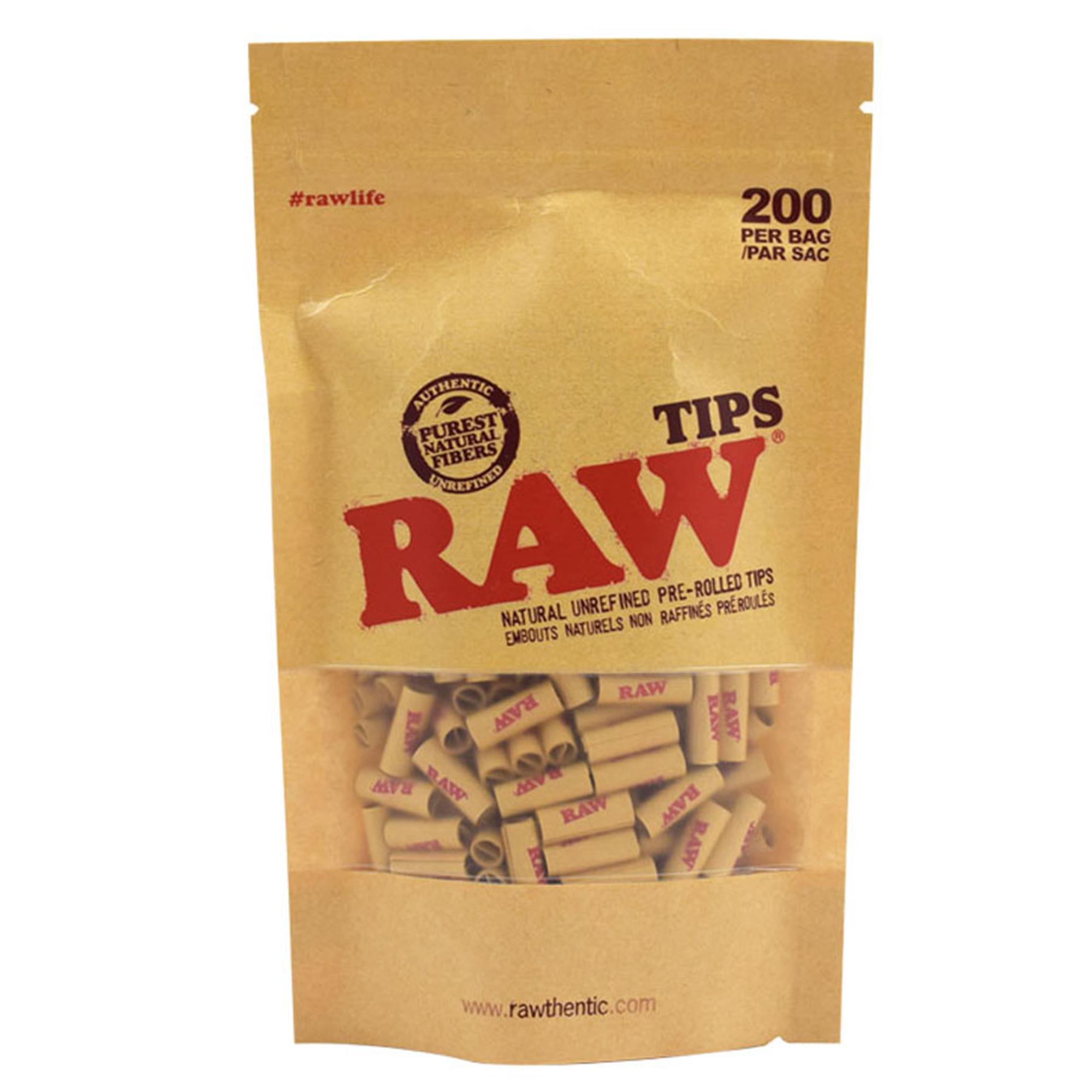 RAW PRE-ROLLED UNBLEACHED TIPS - BAG OF 200