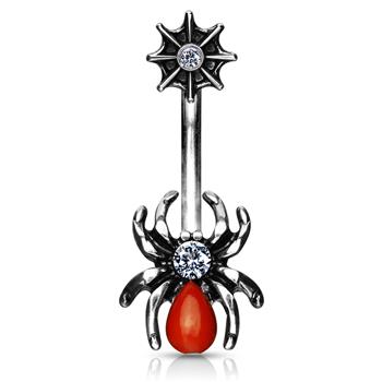  Red Spider And Web With CZ 316L Surgical Steel Navel Ring