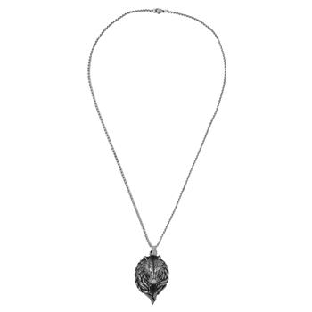  S STEEL 24IN/61CM ONYX STONE WOLF NECKLACE