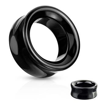  Semi Precious Black Agate Stone Double Flared Saddle Tunnel