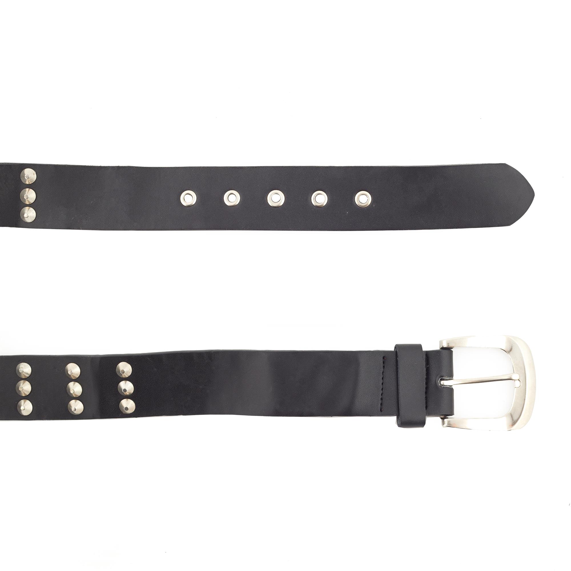 LEATHER BELT Small Pins 3 Rows Black - 14