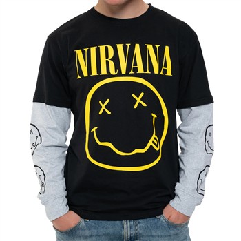 Nirvana Smiley [Black & Grey] Layered Long Sleeve Shirt
