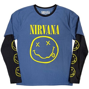 Nirvana Smiley [Blue & Black] Layered Long Sleeve Shirt