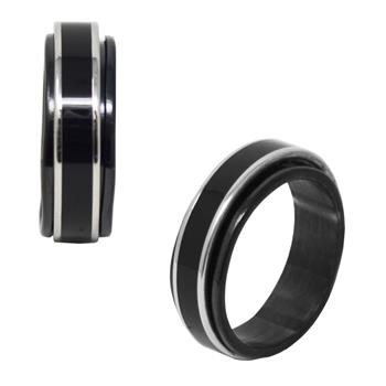  STAINLESS STEEL BLACK & SILVER SPIN RING