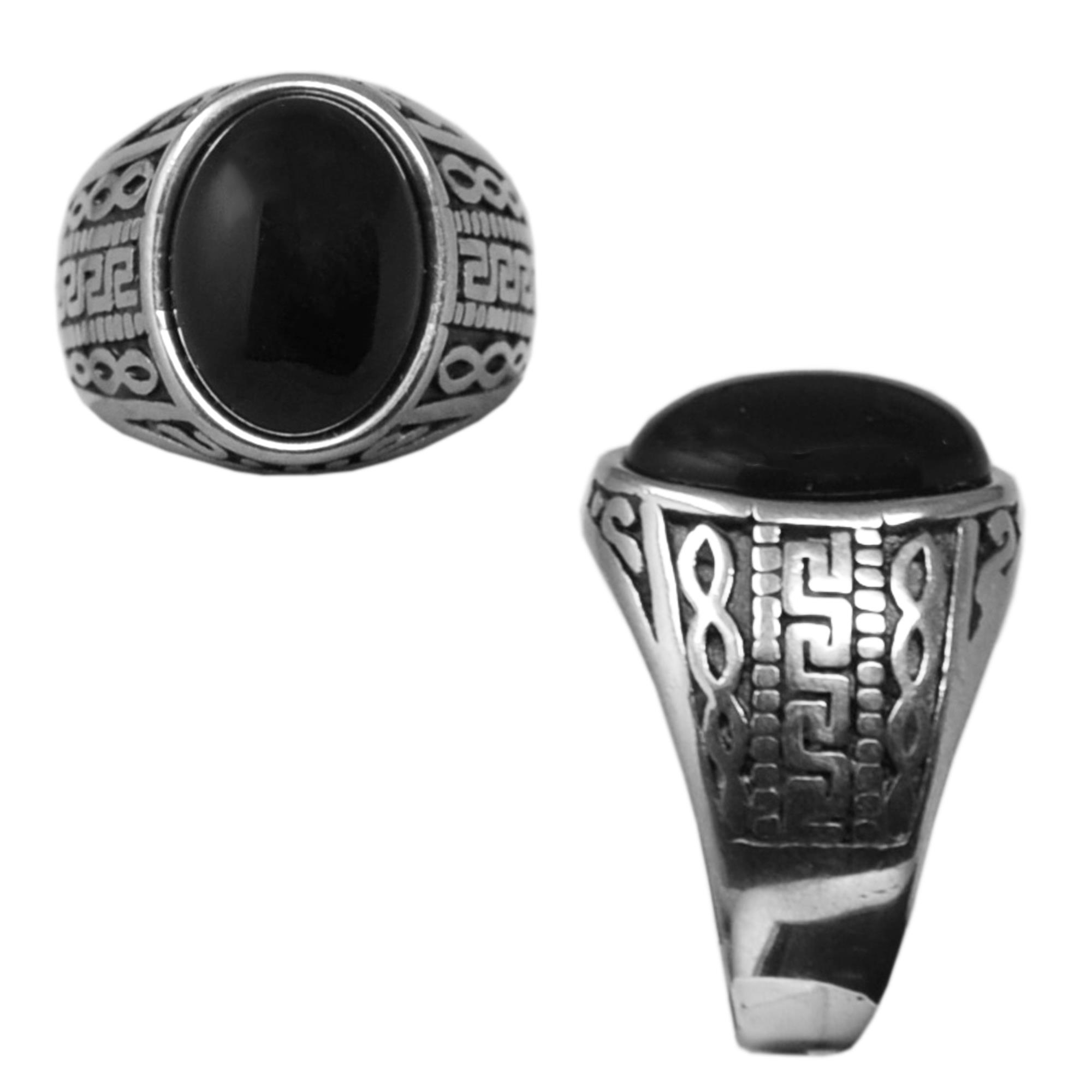 STAINLESS STEEL BLACK OVAL RING