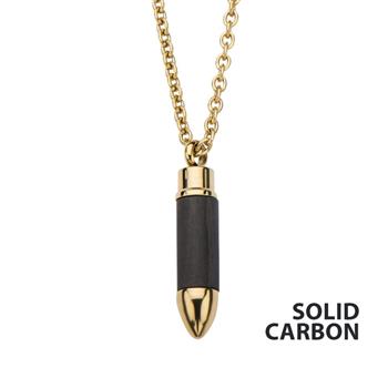  Stainless Steel Gold IP & Carbon Graphite Bullet Pendant With Chain