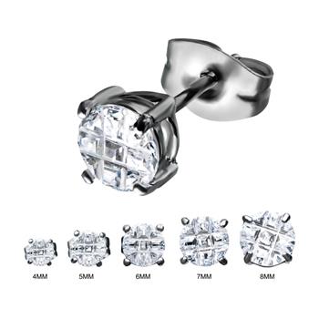  Stainless Steel With Hashtag CZ Round Cut Stud Earrings