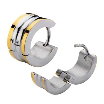  Steel Huggies With Gold IP Lines