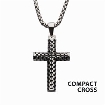 Steel Scale Cross Drop Pendant with Bold Box Chain