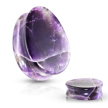  Tear Drop Semi Precious Amethyst Stone Double Flared Saddle Plug
