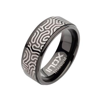  Titanium Black IP With Brain Coral Pattern Comfort Fit Ring